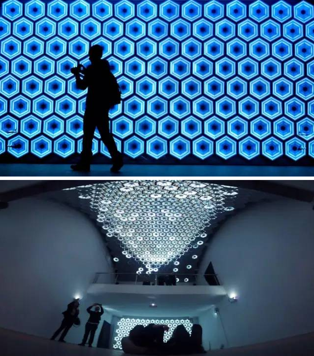 几千个发光六角形单元组成的仿生"巨鲸",感知艺术灯光的创新